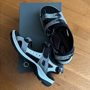 Ecco Black and Gray Sandals with Adjustable Straps